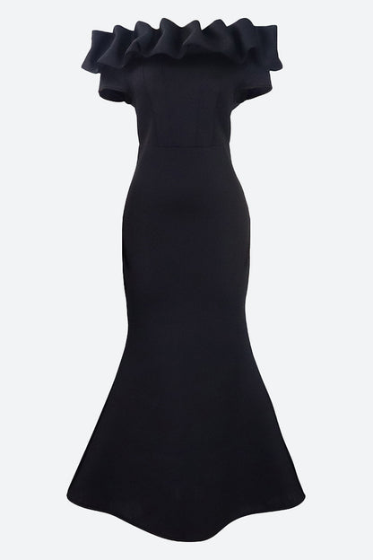 Solid Ruffle Collar Mermaid Dress