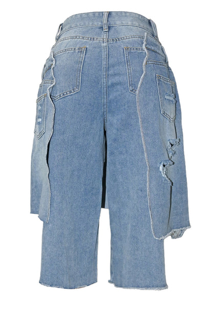 Double Denim Baggy Capri Jeans