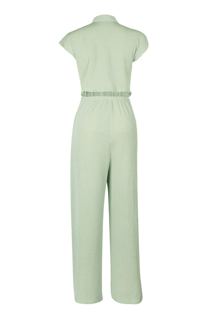 Striped Button-Up Sleeveless Jumpsuit