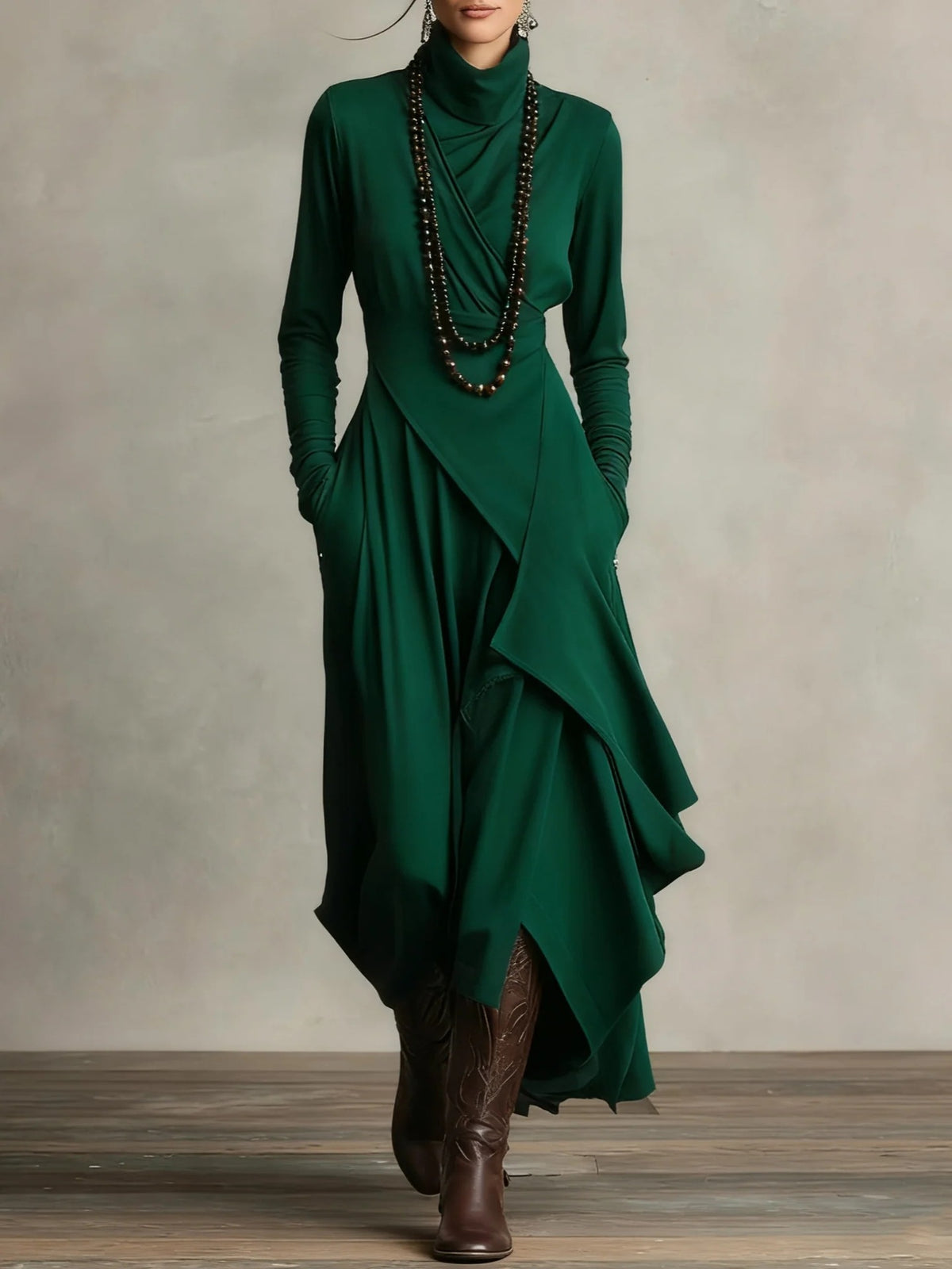Bohemian Turtleneck Maxi Dress