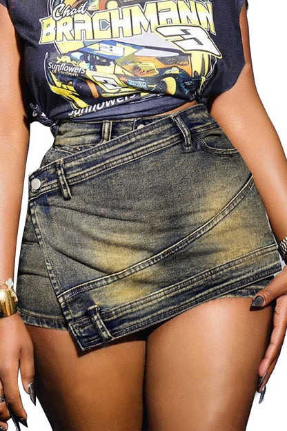 Asymmetrical Wrap Denim Shorts