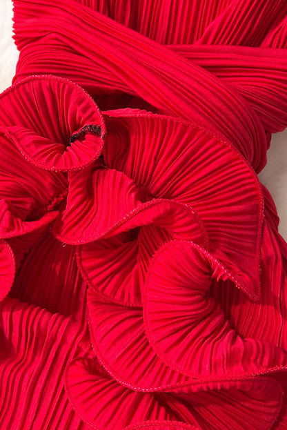 Ruffle 3D Floral V Neck Midi Dress