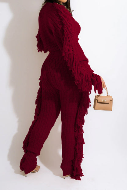 Knit Fringe Pants Set