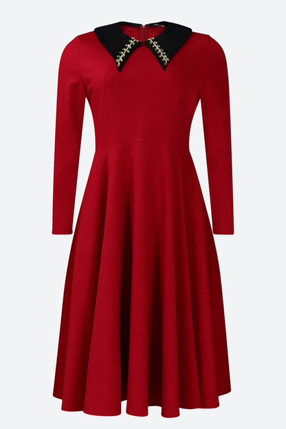 Solid Color Long Sleeve Lapel Elegant Dress