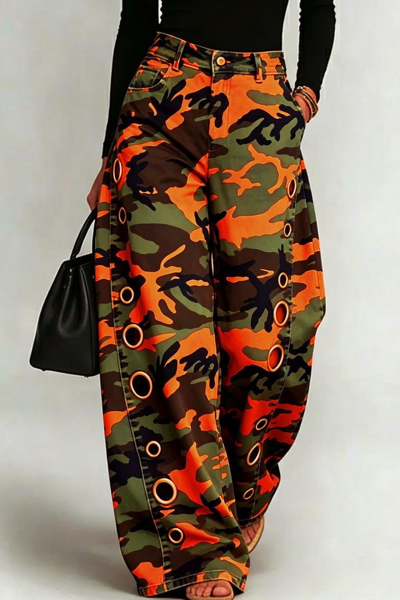 Baggy Camo Eyelet Wide Leg Pants