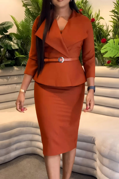 3/4 Sleeve Belted Sheath Work Dress