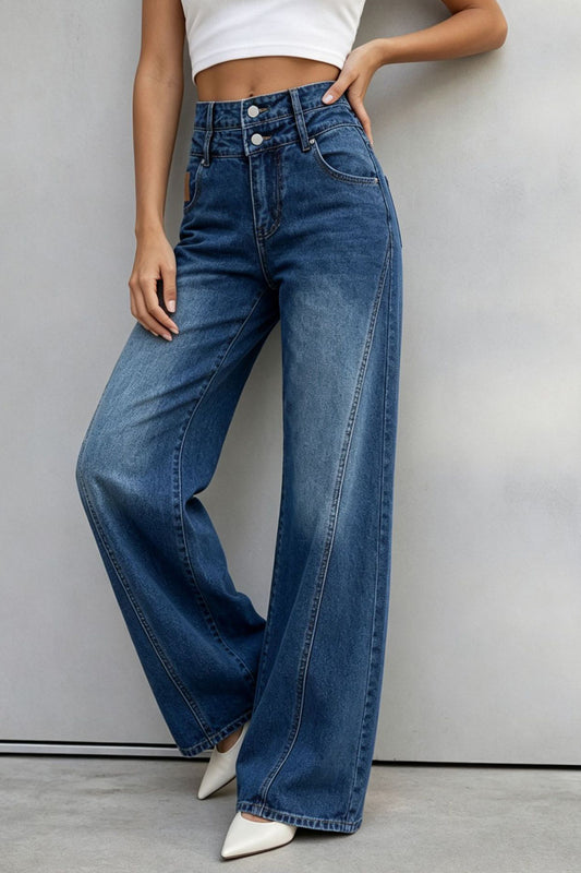 Double Waistband Wide Leg Jeans