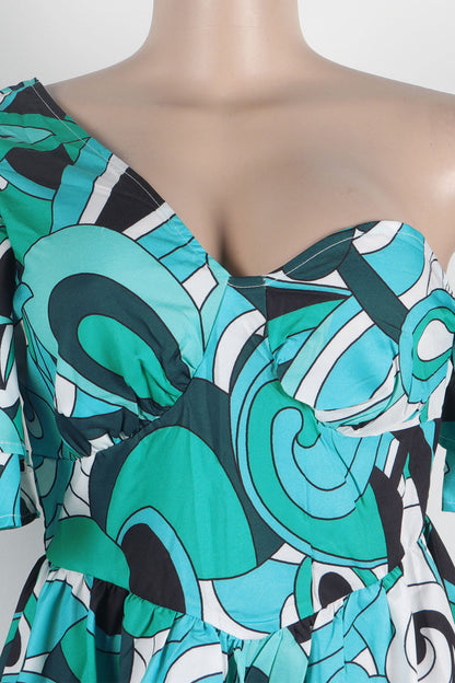 Asymmetrical Ruffle Sleeve Waist Slim Dress