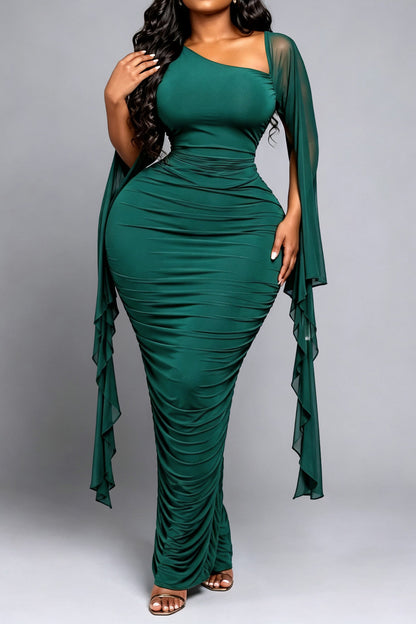 Ruched One-Shoulder Maxi Dress