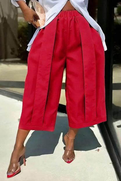 High Waist Pleated Wide Leg Culottes