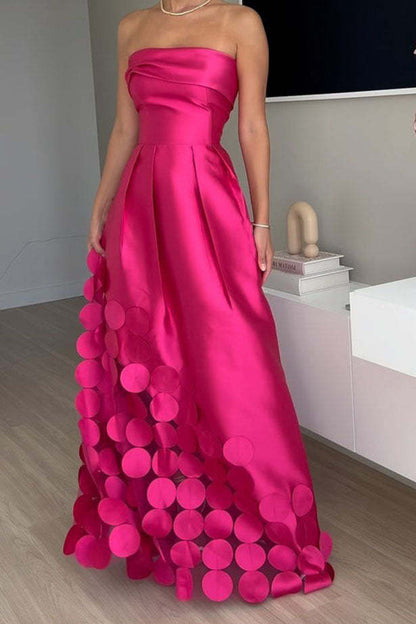Satin Sequin Strapless High-Waist Party Dress
