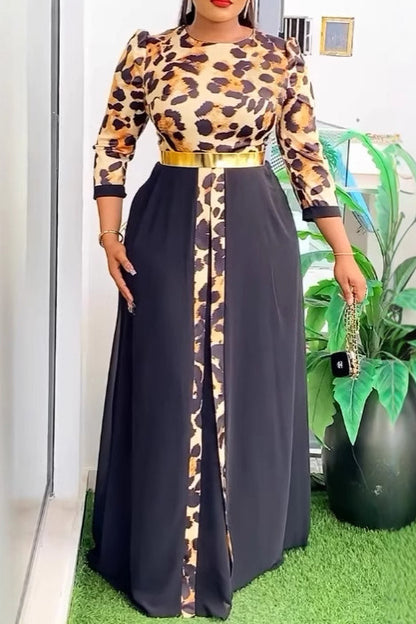 Waist Tie Leopard Print Chiffon Dress