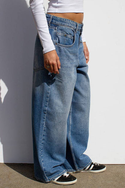 High Waist Vintage Wash Straight Leg Jeans
