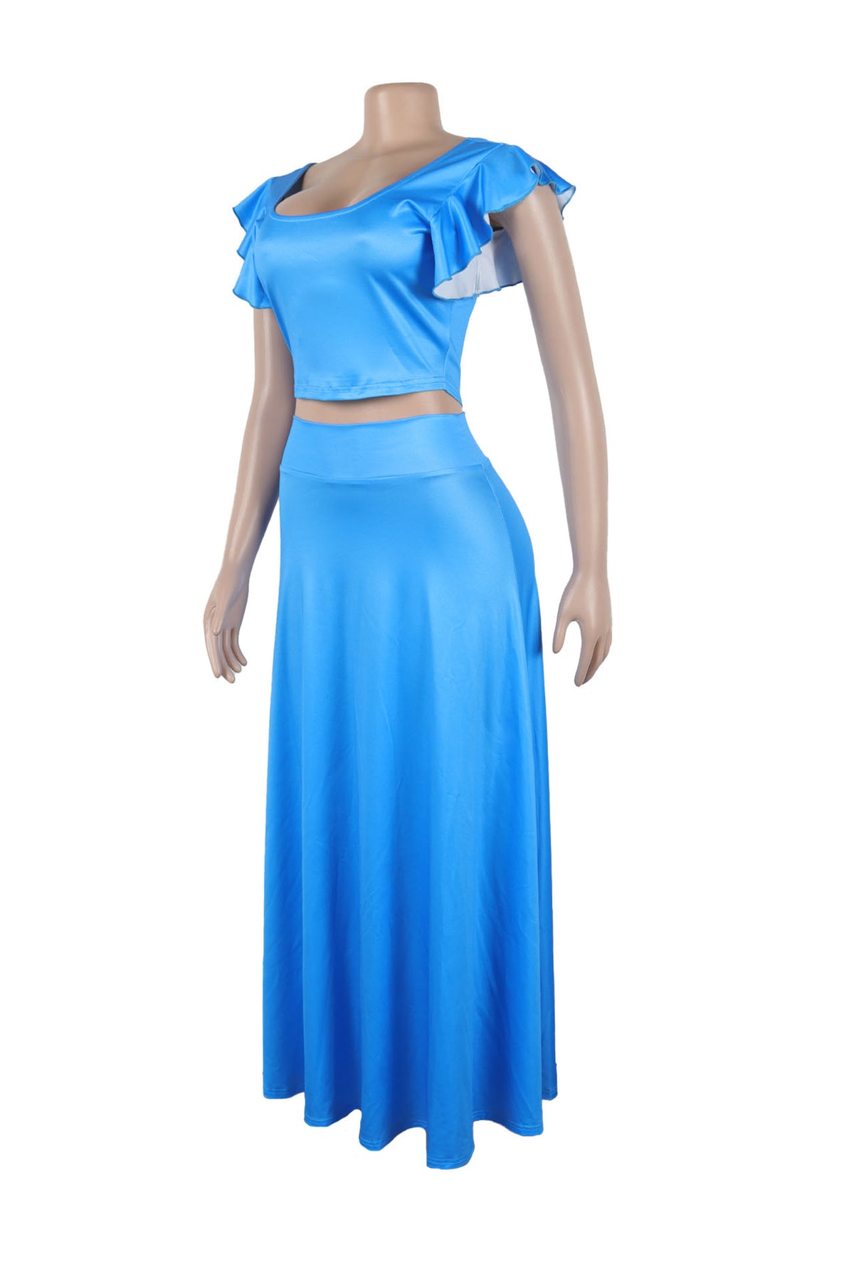 Elastic Solid Color Long Dress Two-Piece Set