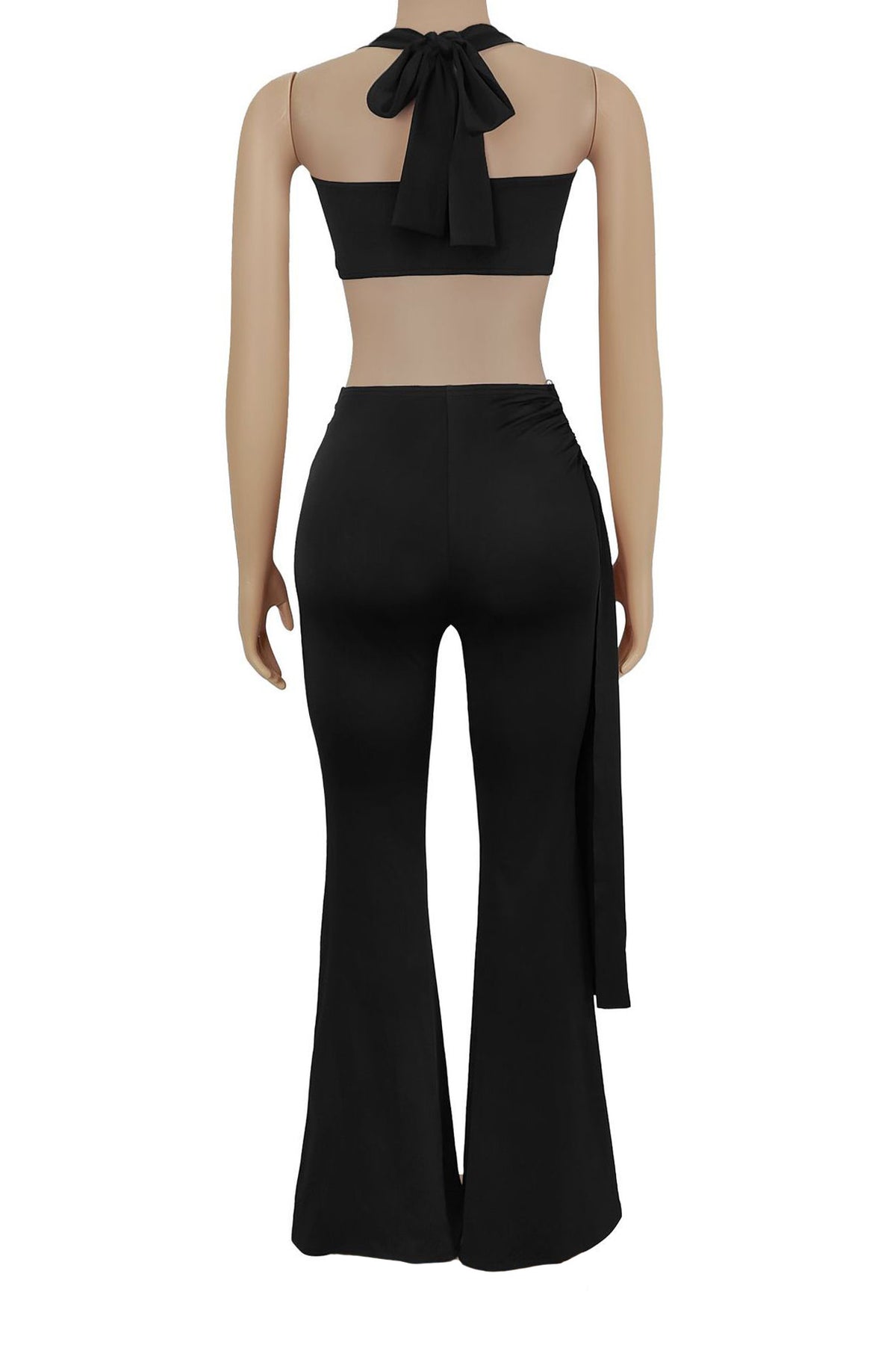 Twist-Front Halter Top & Drape Flare Pant Set