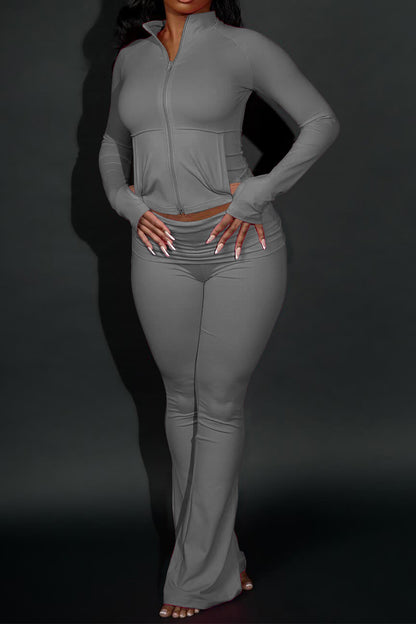Sculpted Foldover Waist Flare Pants Set