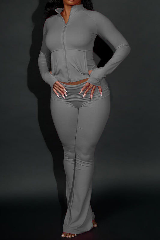 Sculpted Foldover Waist Flare Pants Set