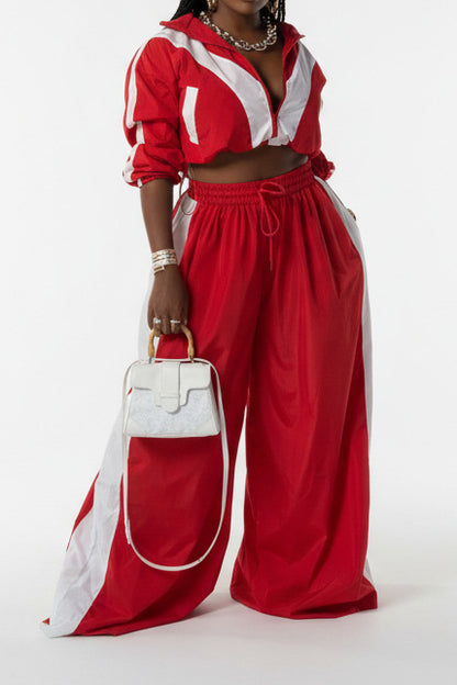 Color-Block Windbreaker & Wide-Leg Set