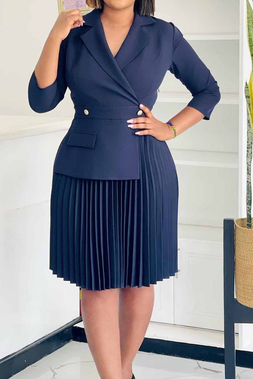 Pleated Blazer Collar Dress