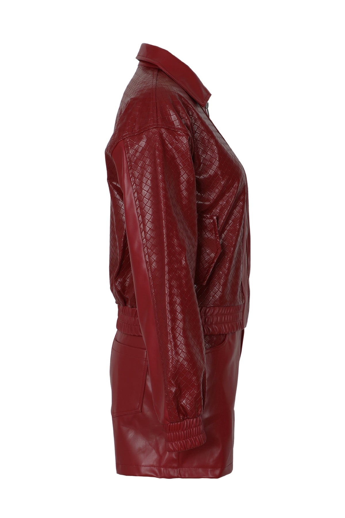 Woven Faux Leather Bomber Shorts Set