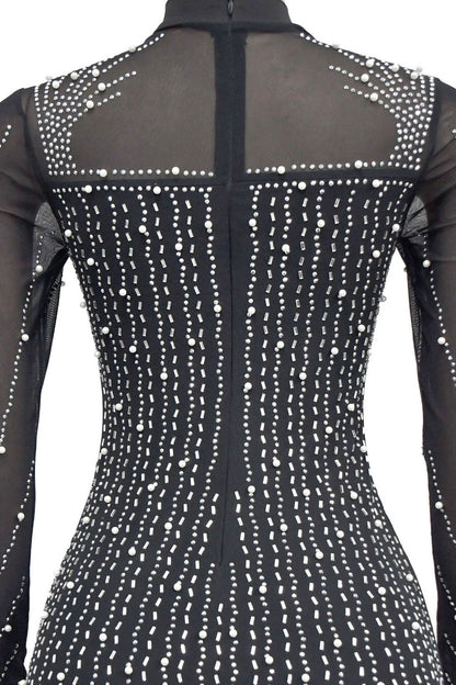 Glitzy Rhinestone Pearl Fringe Mini Dress