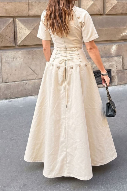 Statement Button Denim Top & Skirt Set