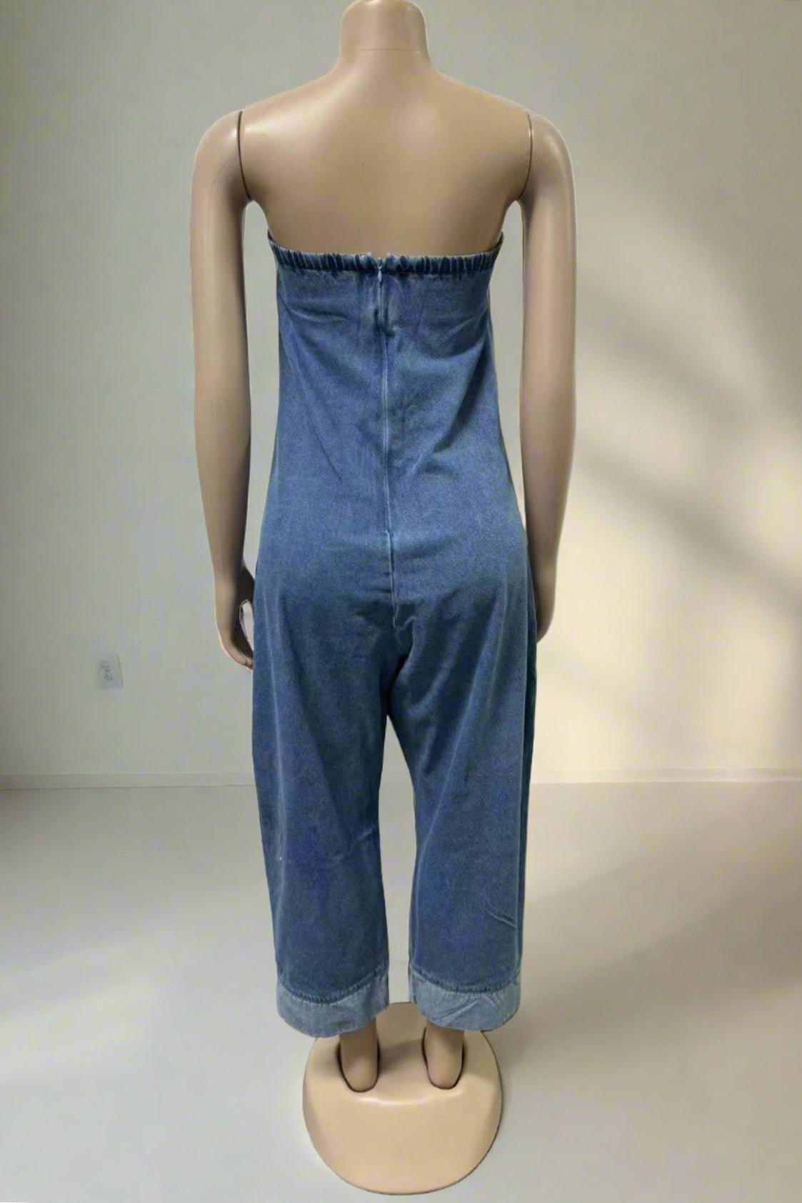 Denim Patchwork Bandeau Jumpsuit