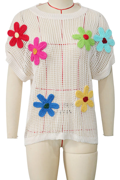 Crochet Flower Hollow-out Sweater T Shirt