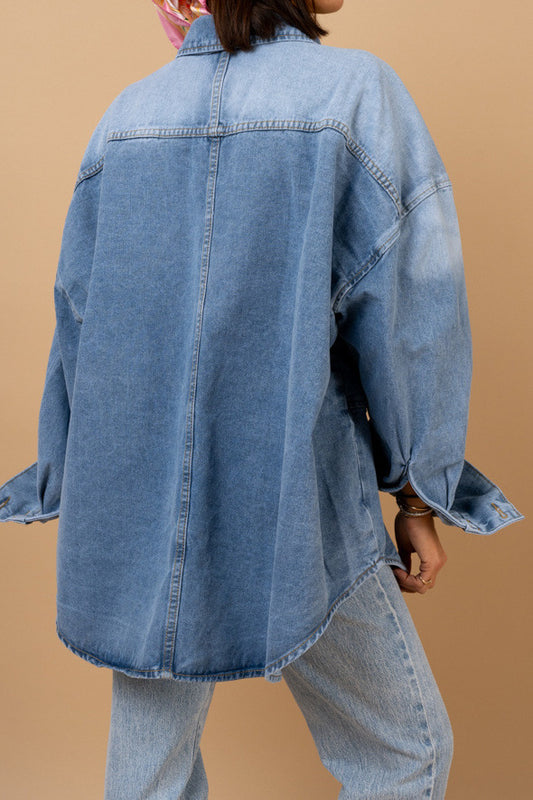 Oversized Statement Button Denim Shacket