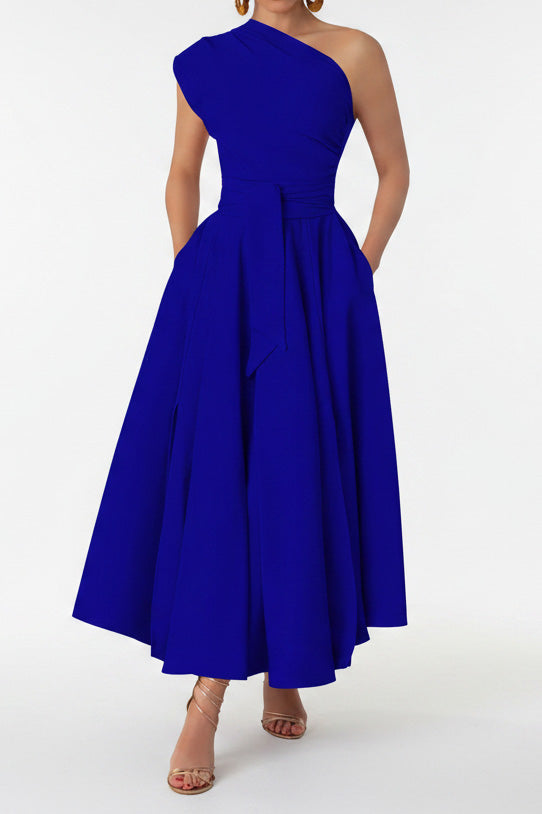Elegant One-Shoulder A-Line Midi Dress