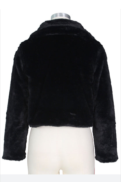 Faux Leather Lapel Short Jacket