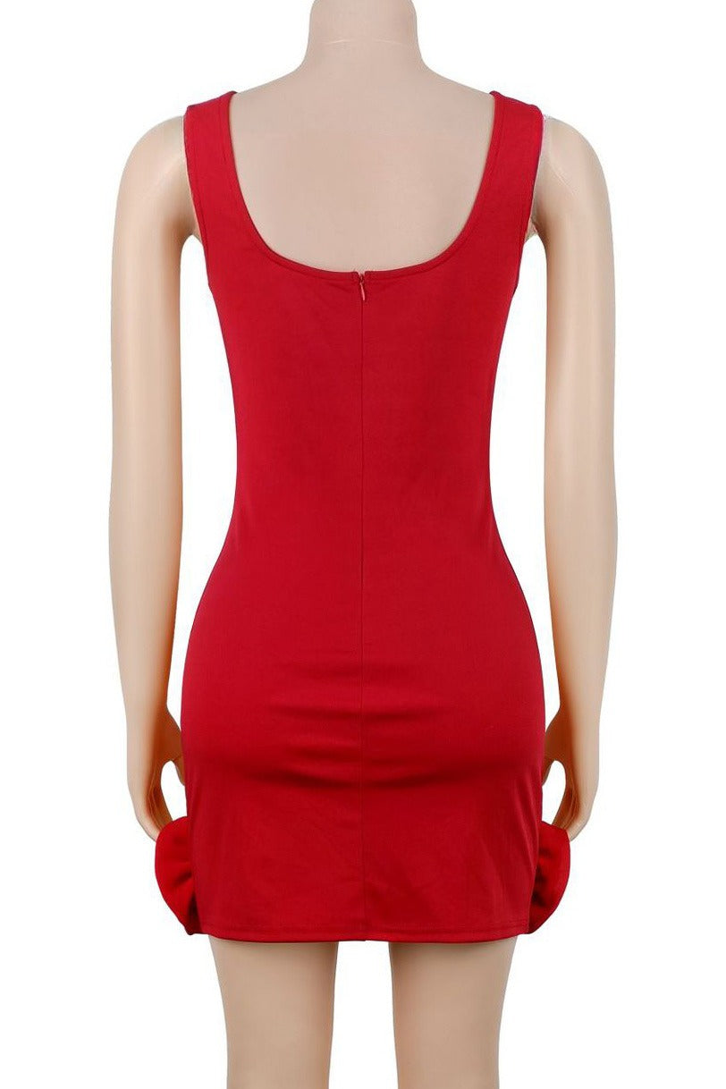 Rhinestone 3D Rosette Hem Mini Dress