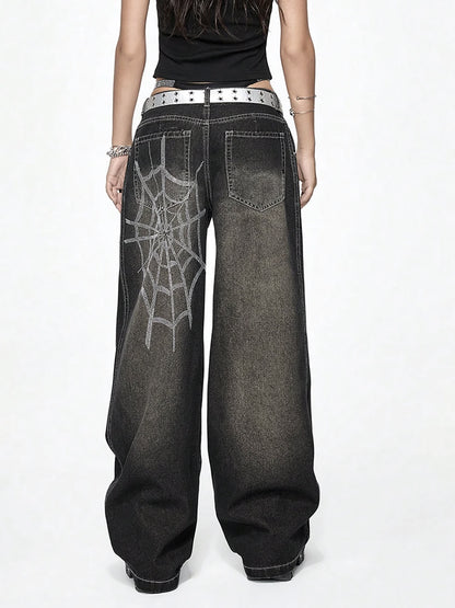 Distressed Rhinestone Spiderweb Jeans