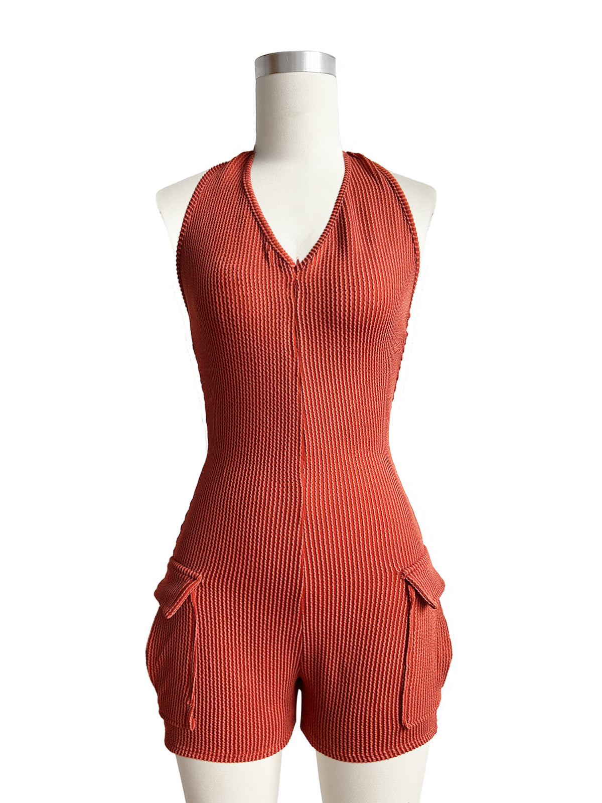Halter Ribbed Cargo Romper