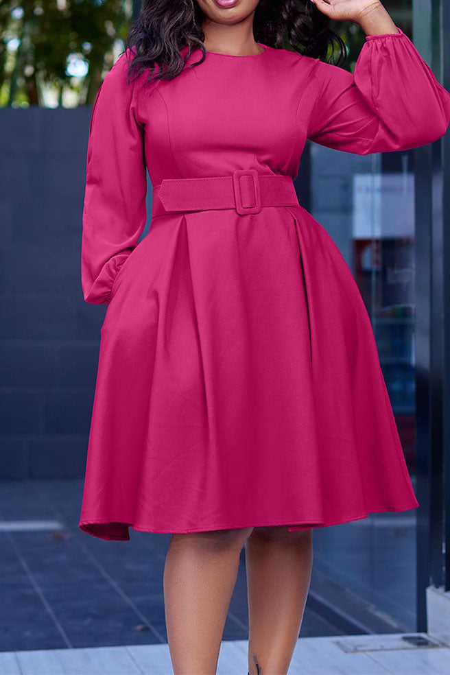 Crew-Neck Long Sleeve High Waisted Dress