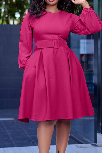 Crew-Neck Long Sleeve High Waisted Dress