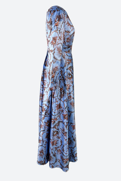 Crew Neck Long Sleeve Pleated Midi Dress