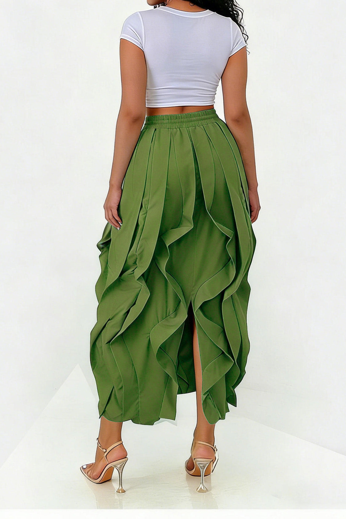 Ruched Drawstring Parachute Maxi Skirt