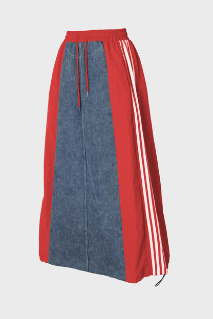 Wide Denim Skirts with Wide Contrast Side Lines
