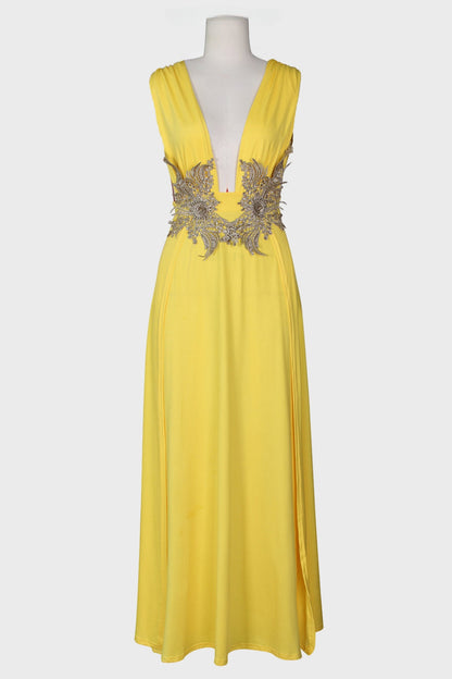 Open V-Neck Sleeveless Double Slit Maxi Dress