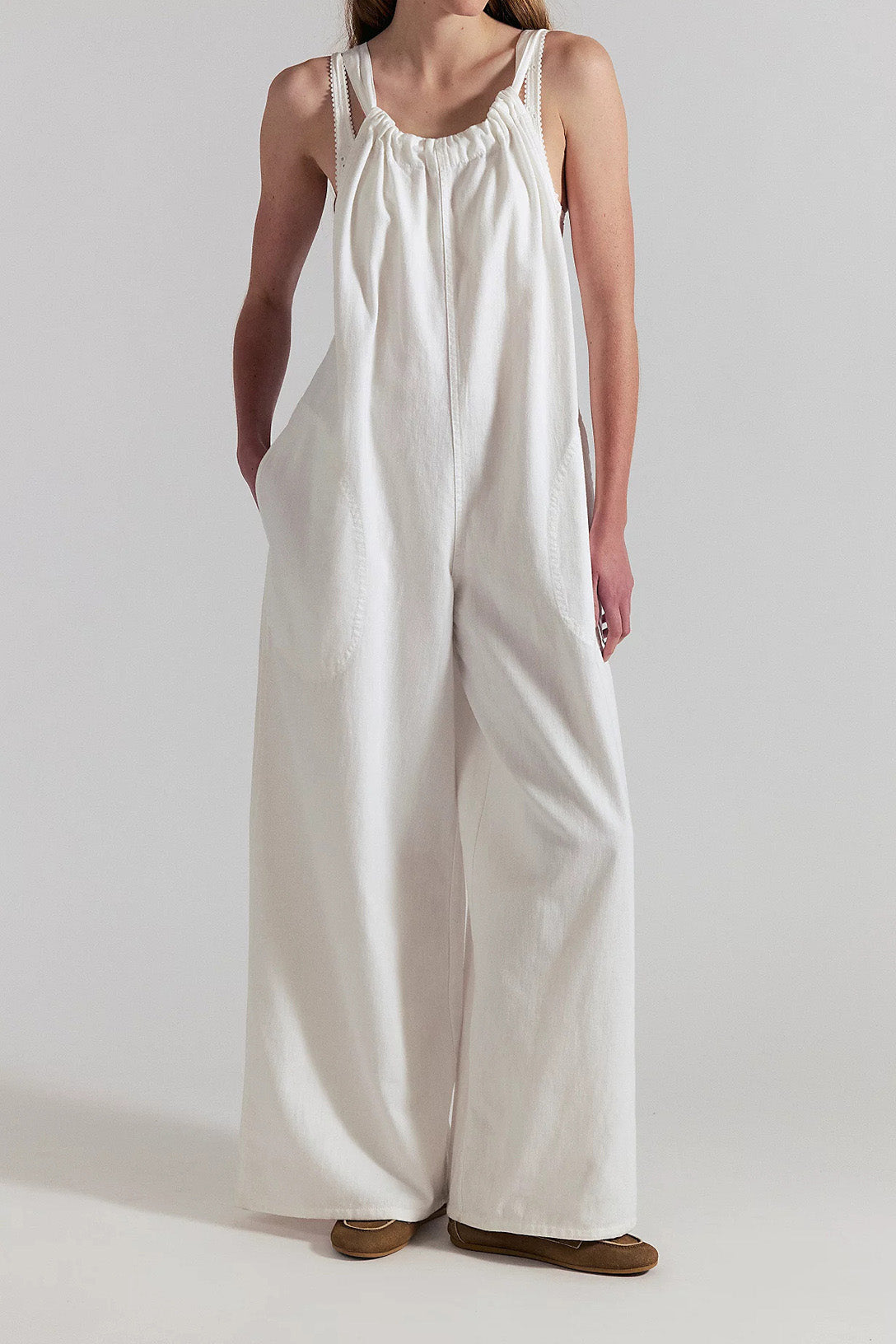 Slouchy Tie-Back Wide Leg Denim Jumpsuit