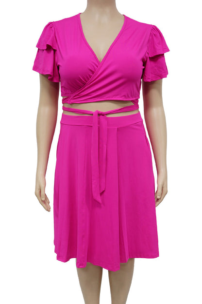 Plus Size Ruffle Tie Front Skirt Set
