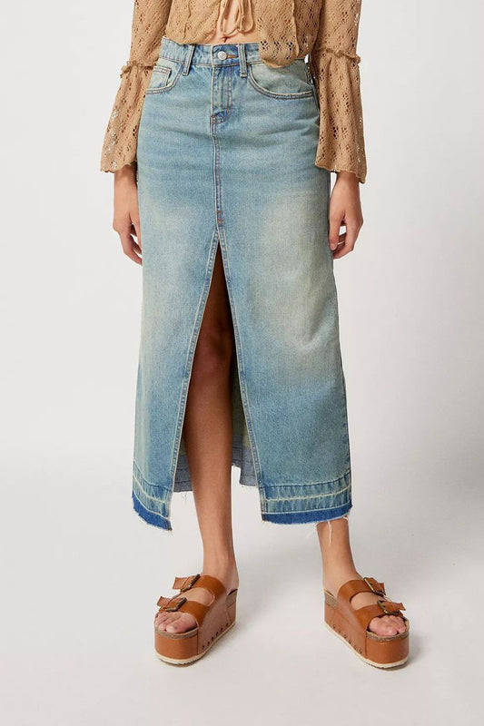 Slim Fit Vintage Denim Long Skirt