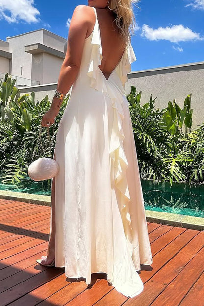 Cowl Neck Slit Maxi Dress