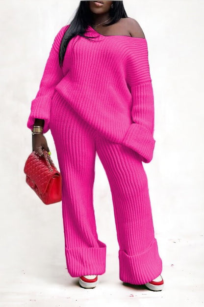 Solid Loose Knitted Two Piece Set