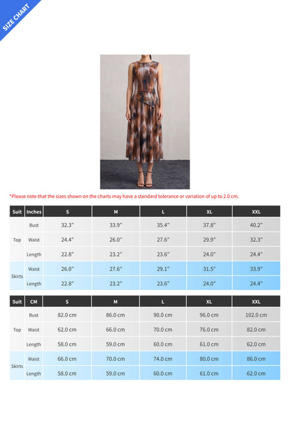 Abstract Print Asymmetric Top & Skirt Set