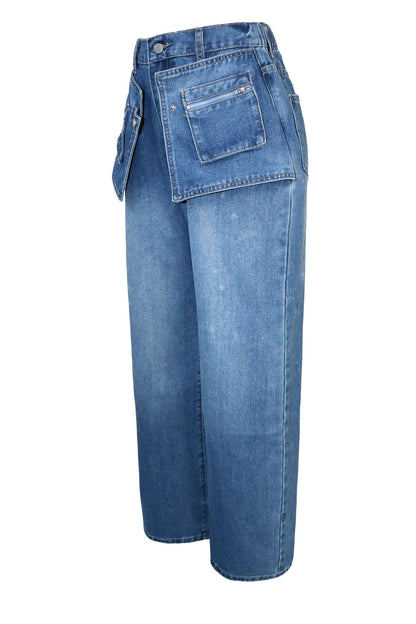 Deconstructed Wide Leg Denim Pants