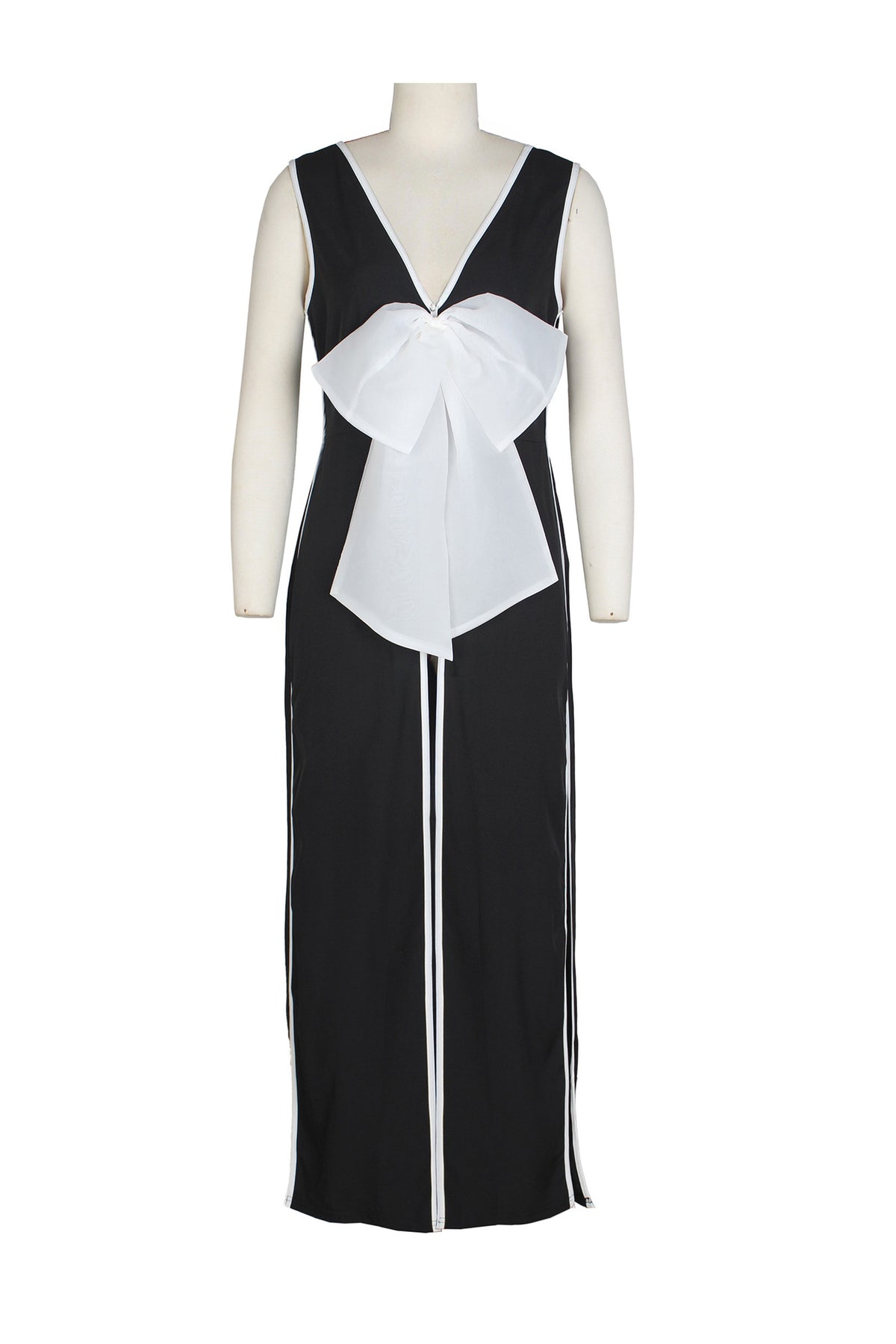 Bow Deep V Neck Slit Maxi Dresses