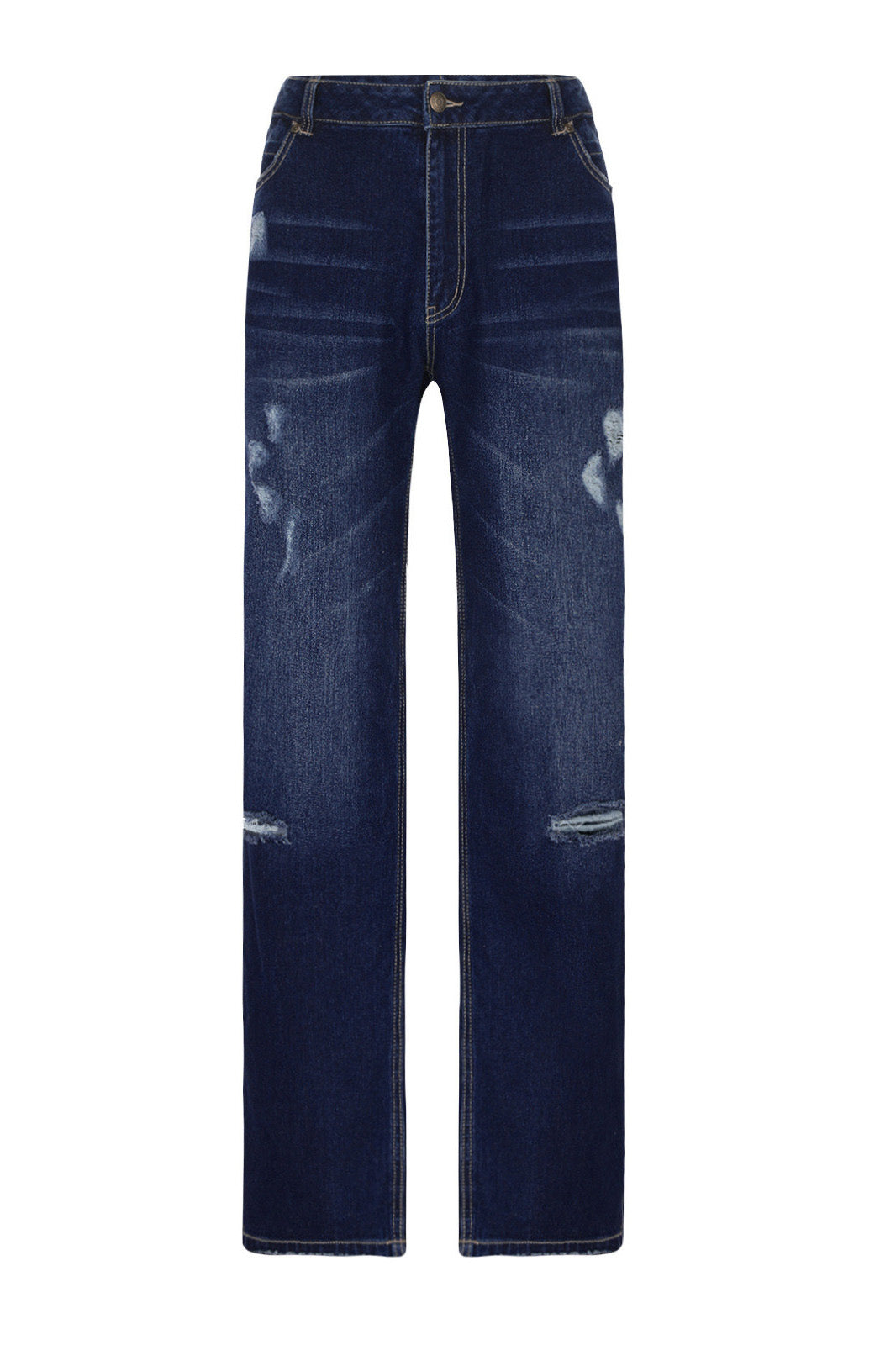 Distressed Mid-Rise Straight Leg Jeans