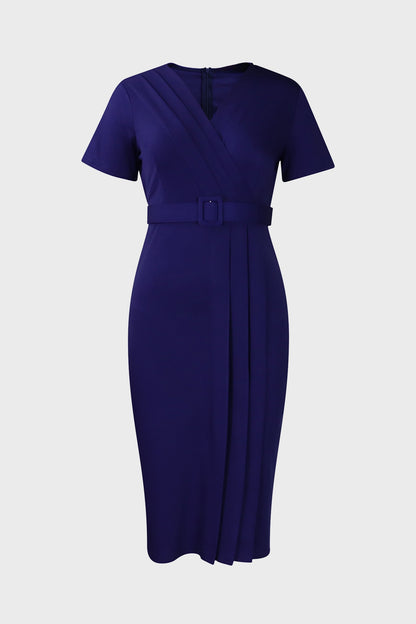 V-neck Short Sleeve High Waist Slim Dress